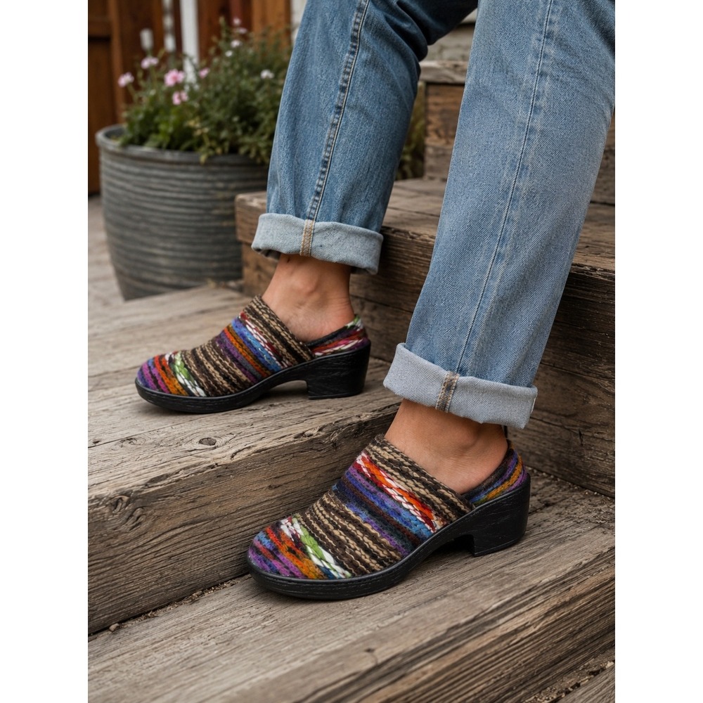 b.o.c. Colorful Wool Blend Clogs Heels Boho Artisan Slip On‎ Shoes Womens 7.5